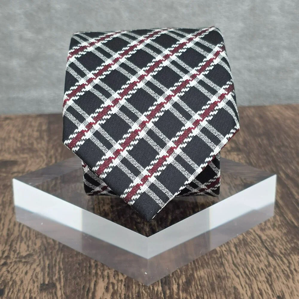 Egara Neck Tie 100% Silk Black Red White Plaid Grey Floral Designer Unique Gift